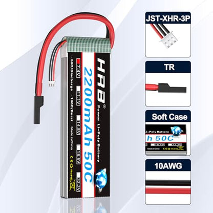 HRB 2S 7.4V 2200mAh LiPo Battery 50C TR Plug Compatible with RC Airplane, RC Helicopter, RC Car, RC Truck, RC Boat