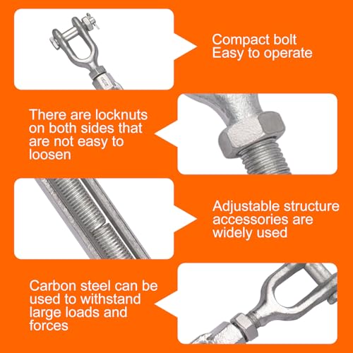 5/8 x 12 Inch Turnbuckle, Forged Galvanized Steel Jaw and Jaw Turnbuckles for Cable Rail Rigging Rope Chain, 3,500 lbs Working Load Limit, 2PCS (5/8" X 12") - size: 5/8" X 12"