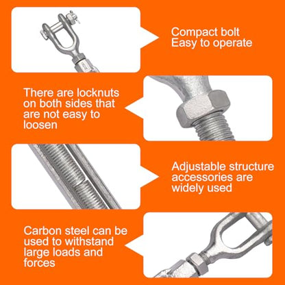 5/8 x 12 Inch Turnbuckle, Forged Galvanized Steel Jaw and Jaw Turnbuckles for Cable Rail Rigging Rope Chain, 3,500 lbs Working Load Limit, 2PCS (5/8" X 12") - size: 5/8" X 12"