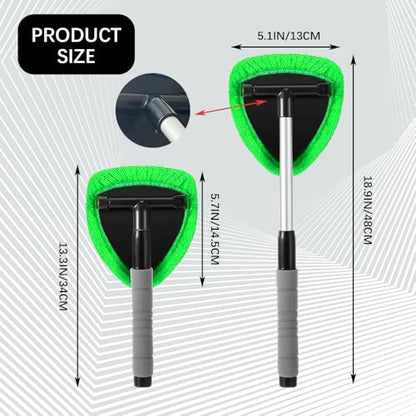 19" Extra-Long Windshield Cleaner Tool & Car Interior Detailing Kit | Extendable Handle and 4 Reusable Microfiber Pads, Streak & Lint-free, Auto Glass Wiper Brush for Car & Home - color: Green