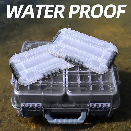 RUNCL Universal Fishing Tackle Box with Two Small Tackle Tray, Removal Inside Design Waterproof Trunk Storage Box, Thicker Floating Airtight Stowaway, Xmas Surprise Fishing Gifts for Men Women - color: Grey