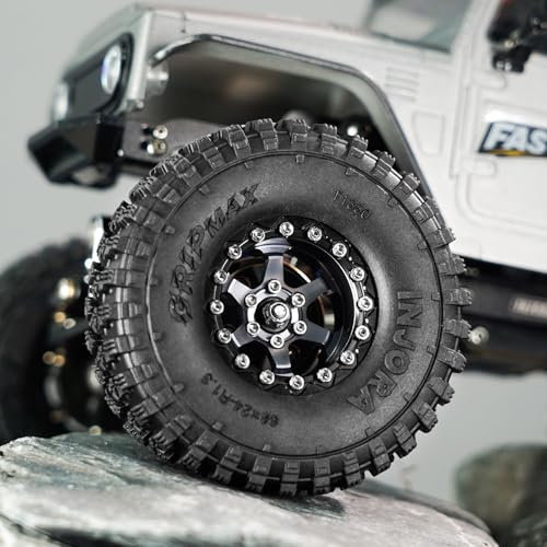 INJORA 1.3" Aluminium -5.25mm Offset Beadlock Wheels for 1/24 1/18 RC(Grey) - color: Grey