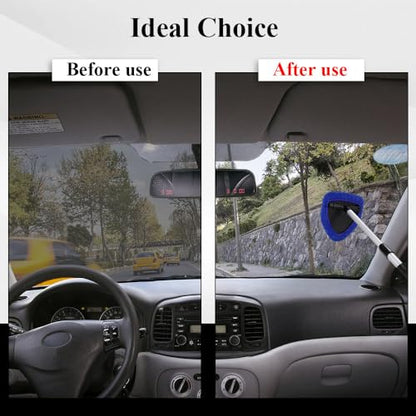 Windshield Cleaning Tool, Car Window Cleaner, Windshield Cleaner with 4 Washable Reusable Microfiber Pads and Extendable Handle, Auto Glass Wiper Cleaning Kit Universal for Car (Blue) - color: Blue