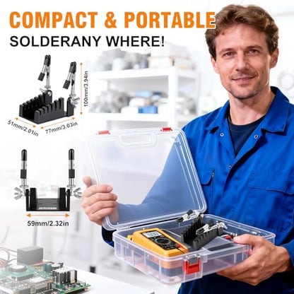 Upgraded Soldering Helping Hands Tool - All-Metal Solidly Wire Holder & Mini PCB Clamp Stand with 2 Adjustable Arms - Heat Resistant Holder for Electronics Repair, RC Splicing (32-12 AWG)