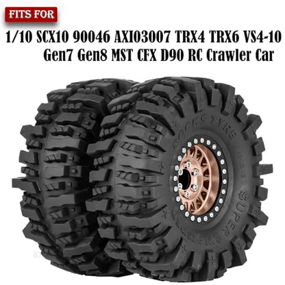 Aluminium RC 1.9" Beadlock Wheels Tires for 1/10 SCX10 90046 AXI03007 TRX4 TRX6 VS4-10 Gen7 Gen8 MST CFX D90 RC Crawler Car,Alloy 1.9 Rims Tires,Bronze - color: Bronze- (Rc 1.9" Tires)