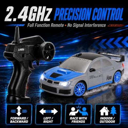 Liberty Imports RC Drift Car 1/24 2.4GHz 4WD Remote Control Sport Racing On-Road Vehicle with LED Light, Batteries and Drift Tires (Style 1) - style: Silver