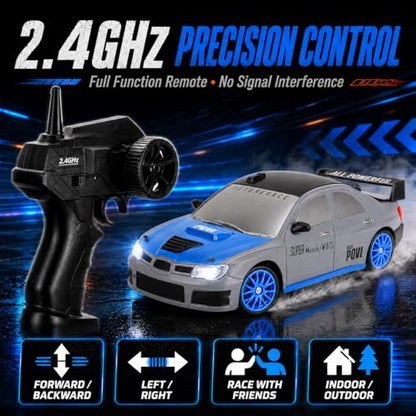 Liberty Imports RC Drift Car 1/24 2.4GHz 4WD Remote Control Sport Racing On-Road Vehicle with LED Light, Batteries and Drift Tires (Style 1) - style: Silver