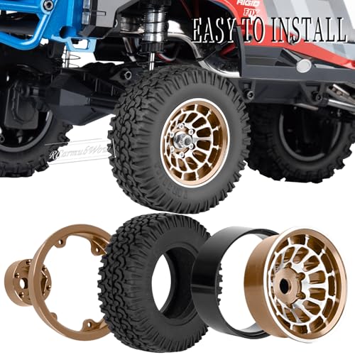 1.55 Inch Aluminum Alloy Beadlock Wheel and Tires for Tamiya AX90069 D90 TF2 CC01 CC02 1/10 RC Crawler Car,1.55 Beadlock Tires RC Rims,Soft Rubber All Terrain Tyre Metal Rims,Brown - color: Brown(4pcs)