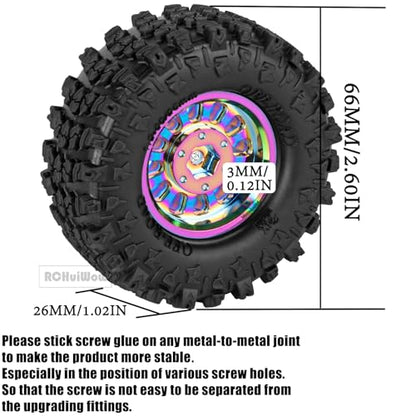 1.3 Beadlock Wheels 1.3 Beadlock Tires 1.3" RC Wheel and Tires Set for 1/18 TRX4M 1/24 SCX24 RC Crawler Car,Alloy Aluminium 1.3 RC Wheel Rims Super Large Soft Tires,4pcs,Rainbow - color: Rainbow(4pcs)