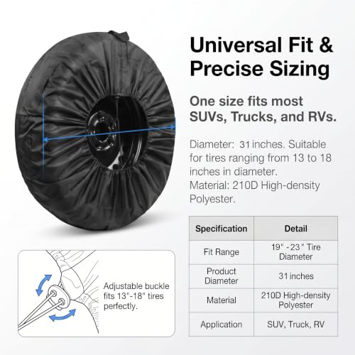 1 PC Spare Tire Cover, 190T Polyester Taffeta Spare Tire Protector with Pocket, 13"-18" Diameters Waterproof Wheel Storage Bag, Universal for Most Cars, Trucks, SUVs (Black #L) - color: Black #L
