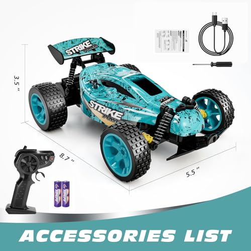 Tecnock RC Cars Remote Control Car for Kids, 1:18 Scale 20 KM/H 2WD Offroad Buggy, 2.4GHz RC Racing Car with USB-C Easy Charging & 50 Mins Playtime, Toys Gifts for Boys & Girls - color: Blue