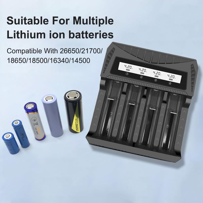 Smart LCD USB Charger, Compatible with 18650 4.2V Rechargeable Lithium Batteries, Supports 1/2/4 Slots, and Compatible with 1.2V NiMH AA/AAA Batteries，Rechargeable Lithium aa Batteries - color: 4 Slots