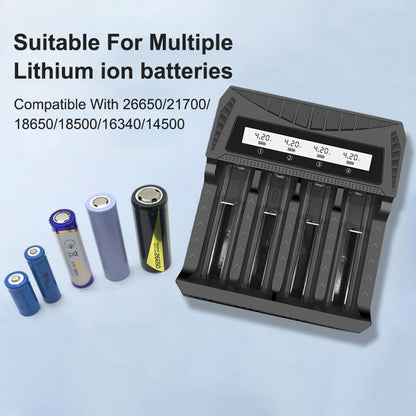 Smart LCD USB Charger, Compatible with 18650 4.2V Rechargeable Lithium Batteries, Supports 1/2/4 Slots, and Compatible with 1.2V NiMH AA/AAA Batteries，Rechargeable Lithium aa Batteries - color: 4 Slots