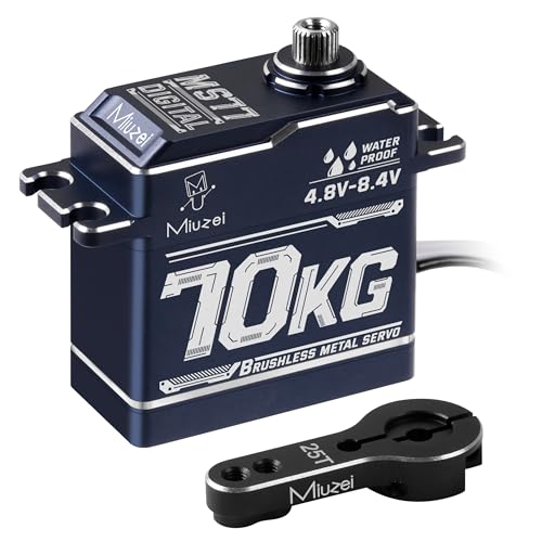 70kg Brushless Servo Motor High Torque for 1/8 1/10 RC Car Crawler | 70kg.cm Torque, 0.12sec/60° Speed. IP67 Waterproof, Metal Gear, 180°Digital Steering Servo with 25T Horn for RC Robot Boat