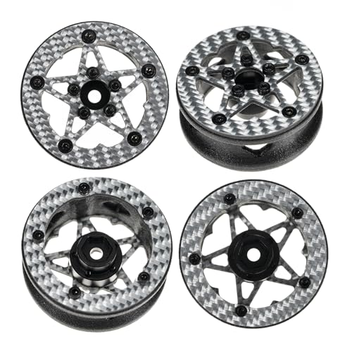 1.6" (40.6mm) Super Wheels, Carbon Fibre Beadlock Wheel fit for SCX24 TRX4M FCX24 FCX24M CR18P 1/24 1/18 RC Crawlers Upgrade, Style C, Silver - color: Silver, size: Style C