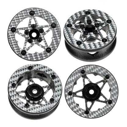 1.6" (40.6mm) Super Wheels, Carbon Fibre Beadlock Wheel fit for SCX24 TRX4M FCX24 FCX24M CR18P 1/24 1/18 RC Crawlers Upgrade, Style C, Silver - color: Silver, size: Style C