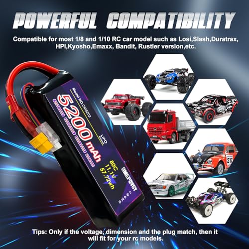 11.1V Lipo Battery 3S 5200mAh 80C Lipos Soft Case with XT60 Connector for RC Car Airplane Helicopter Boat Racing RC Hobby - color: Softcase