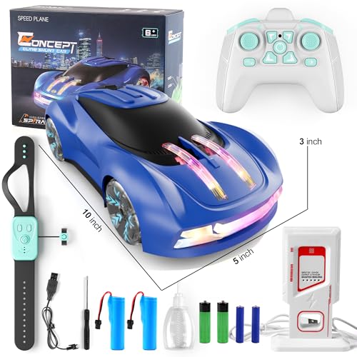 Dwi Dowellin Gesture Sensing RC Stunt Car,Drift Remote Control with Light Spray & Music - Boys Toys Age 6-8-12, Cool Birthday Gifts for Kids Age 7 8 9 10 11 12 Years Old(Blue) - color: Blue