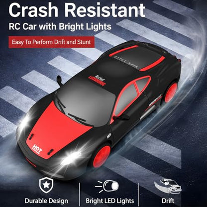 Remote Control Car RC Drift Car 2.4GHz 1:24 Scale 4WD 15KM/H High Speed Model Vehicle with LED Lights Drifting Tire Racing Sport Toy Car for Adults Boys Girls Kids Gift 2Pcs - color: G-black