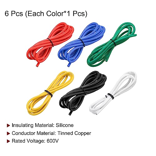 MECCANIXITY 12 Gauge Wire Silicone Wire 12AWG Electrical Wire Stranded Wire Tinned Copper Wire High Temp Hookup Wire 6 Color 1m/3.3ft for Car Model Electric Appliances 6pcs - size: 12AWG, 3.3ft