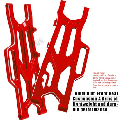 RC Aluminum Suspension Arms Set&Hubs Caster Blocks&Front Steering Block Knuckles&Rear Hubs Upgrades Parts for 1/10 Kraton/Outcast V2 4S BLX,Front Rear Suspension Arms Hops Up,Red - color: Red(for 1/10)