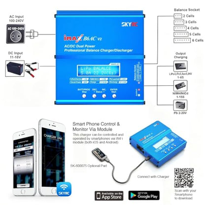 SKYRC iMAX B6AC V2 AC/DC Dual Power Professional LiPo Battery Balance Charger/Discharger | Lipo Battery Charger for 1-6S LiPo/Li-ion/LiHV/LiFe, 1-15S NiMH/NiCd, 2-20V Pb Battery