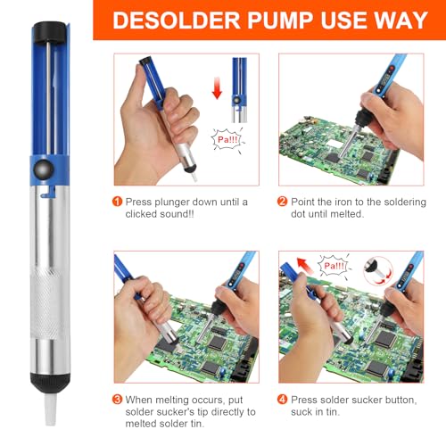 FEITA Soldering Iron Kit for Electronics, 14 in 1 Welding Tools Kit with Switch 80W LCD Adjustable Temperature Solder Iron, 2 Solder Wire, Flux, 5 Soldering Tips, Desoldering Pump, Stand, Tweezers - color: 80w 14in1