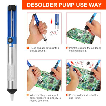 FEITA Soldering Iron Kit for Electronics, 14 in 1 Welding Tools Kit with Switch 80W LCD Adjustable Temperature Solder Iron, 2 Solder Wire, Flux, 5 Soldering Tips, Desoldering Pump, Stand, Tweezers - color: 80w 14in1