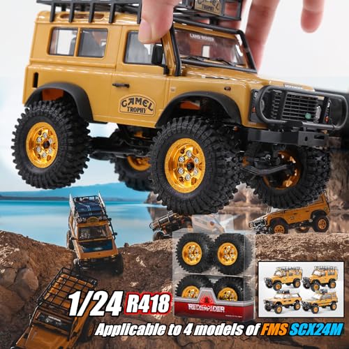 STMU 1.0 Beadlock Wheel Tires Set for 1/24 1/18 RC Crawler Car Ascent-18 Scout II Axial AX24 SCX24 FMS FCX24 (Golden)