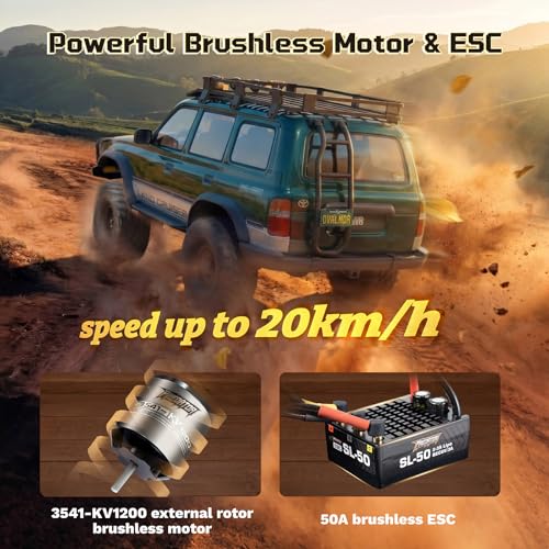 FMS 1/10 LC80 Brushless RC Crawler, FCX10 Toyota & OVR RC Rock Crawler with Lighting and Two-Speed, Hobby Grade Offroad RC Car for Adults, RS (Green)
