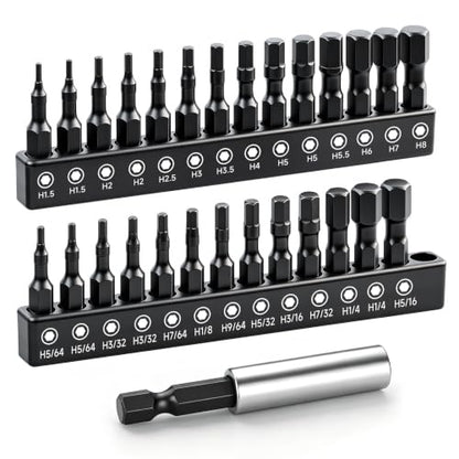 GRENPRO 27Pcs Impact Hex Bit Set, Metric & SAE | 1/4" Hex Magnetic Bits, S2 CNC Screwdriver Bit Set, Allen Wrenches Sets, Magnetic Allen Key Drill Bits Automotive Home - size: 1" 27pcs(Metric&SAE)