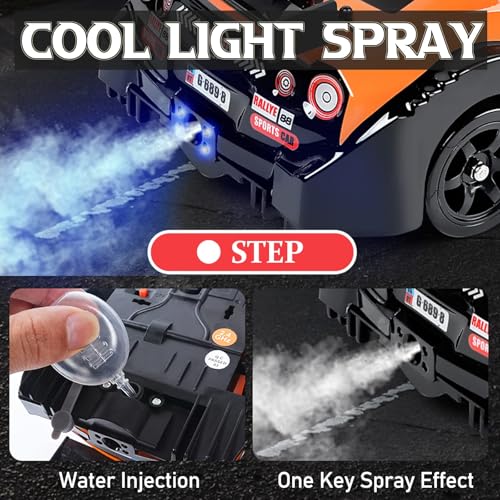 Remote Control Car RC Drift Car 1:16 Scale 4WD 18KM/H High Speed Model Vehicle 2.4GHz with LED Lights Spray Rubber Tire Racing Sport Toy for Adults Boys Girls Kids Gift 2Pcs Rechargeable Batteries - color: H-red