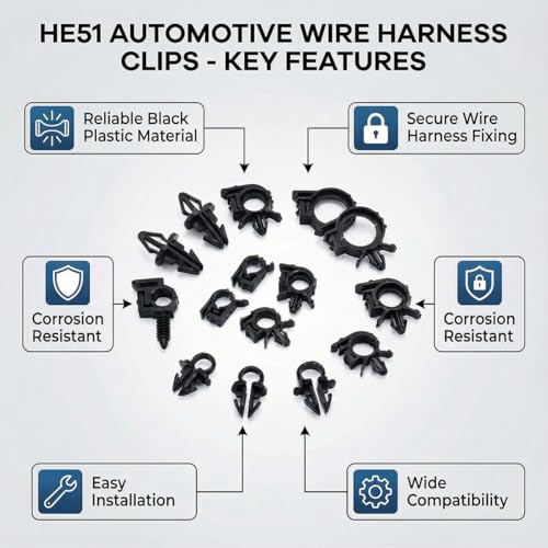 Craedli 200PCS Car Wire Loom Routing Clips Assortment, Nylon 15 Different Sizes Car Wire Harness Clip Kit, Universal Automotive Push Mount Cable Tie Replacement Parts for Most Vehicles (Black)