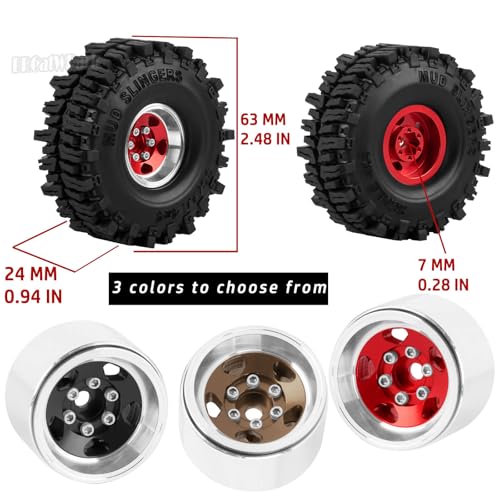 1.0 Beadlock Wheels and Tires for RC Crawler Car 1/18 TRX4M,1/24 SCX24,RC Off Road Buggy Rally Truck Wheels and Tires,RC Aluminium 1.0 in Rims and Rubber Tires w/Sponge,Red - color: Red - (1.0 in Beadlock Wheels)