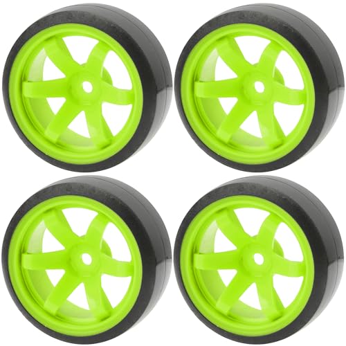 ShareGoo 4PCS/Set 1/10 Drift Car Tires,62mm Hard Plastic Tires & Wheel Rims 12mm Hex Compatible with Traxxas HSP Tamiya HPI Kyosho Wltoys RC 1/10 On Road Drift Drifting Car (Green) - color: Green