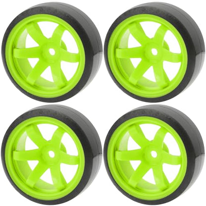ShareGoo 4PCS/Set 1/10 Drift Car Tires,62mm Hard Plastic Tires & Wheel Rims 12mm Hex Compatible with Traxxas HSP Tamiya HPI Kyosho Wltoys RC 1/10 On Road Drift Drifting Car (Green) - color: Green