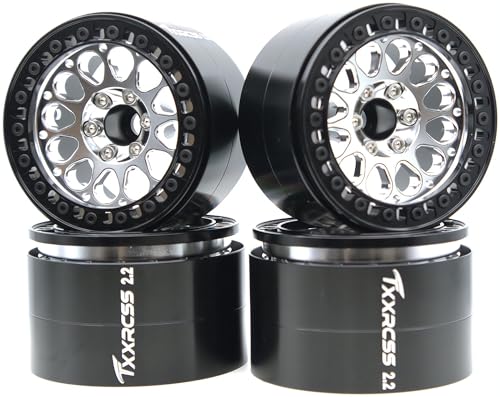RC 2.2 Aluminum Alloy Beadlock Wheels and Tires Upgrades Accessories Rims for 1/10 SCX10 TRX4RC4WD and D90 RC Crawler Axial Remote Control Car (4pc) (Black Silver) - color: Black Silver