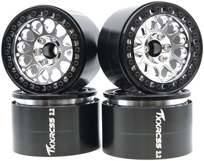 RC 2.2 Aluminum Alloy Beadlock Wheels and Tires Upgrades Accessories Rims for 1/10 SCX10 TRX4RC4WD and D90 RC Crawler Axial Remote Control Car (4pc) (Black Silver) - color: Black Silver