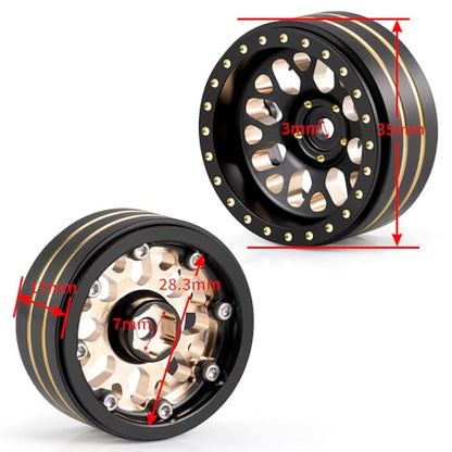1.3" Brass Beadlock Wheel Hub Rims 207g Heavy Weight for 1/18 TRX4M 1/24 AXIAL SCX24 RC Crawler Car Upgrade Parts (Black) - color: Black