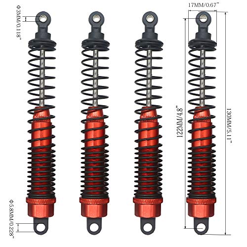 Shock Absorber Damper 130mm Oil Adjustable Alloy Aluminum for RC Car 1/10 Crawler Truck Upgraded Hop-Up Parts HPI HSP Traxxas Losi Axial Tamiya Redcat Himoto Losi(Green) - color: Red