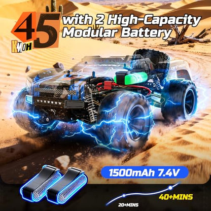 DEERC 1:12 Fast RC Cars 45KPH, 4WD High Speed Short Course RC Truck, Off-Road All Terrain Remote Control Car with 2 Batteries & Spare Tire, 2.4GHz Desert RC Monster Truck for Adults Kids Boys Gift