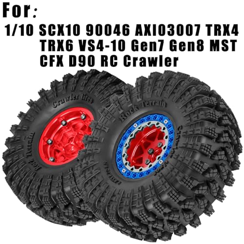 1.9 RC Wheels for 1/10 SCX10 SCX10II SCX10III 90046 TRX4 D90.Aluminium RC Truck Tires Highway Tires 1.9" RC Wheels and Tires 1.9 Beadlock Wheel Rim RC Tires,Red&Blue - color: Red&blue（for 1/10）