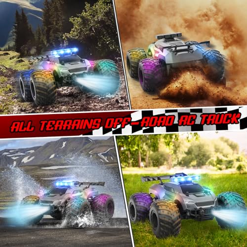 EpochAir 1:18 Remote Control Car 20km/h with 2 Rechargeable Battery 2.4GHz | All Terrain Off-Road Monster Truck with Bodylights&Headlights &Headlamps, Toy Car Gift for 3-12 Year Old Boys Girls Kids - color: Gray