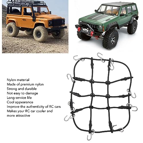 1/18 RC Elastic Luggage Net with Decorative RC Crawler Car Luggage Net for 1/18 RC Cars, for scx24 1/24 Roof Rack, RC Accessories (Black)