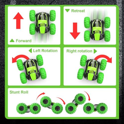 RC Stunt Car for Kids & Dog Chase Fun, 4WD Remote Control Car with Inflatable Bounce Tires, 360° Flips & Spins, Double-Sided Driving, LED Lights, Outdoor Backyard Toy, Gift for Boys Girls