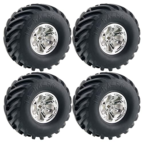 4PCS Wheel and 135mm Rubber Tire Set, Parts for 1/10 RC Monster Truck HIMOTO HSP HPI Tamiya Kyosho (Silver) - color: Silver