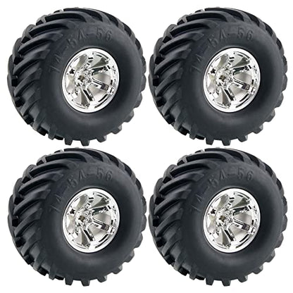 4PCS Wheel and 135mm Rubber Tire Set, Parts for 1/10 RC Monster Truck HIMOTO HSP HPI Tamiya Kyosho (Silver) - color: Silver
