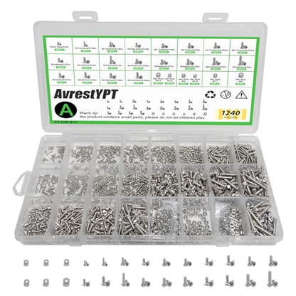 1240Pcs 304 Stainless Steel Metric Micro Screws Nuts Assortment, M1 M1.2 M1.4 M1.6 M1.7 M2 M2.5 M3 Sizes, Micro Phillips Head Pan Head Screws, Fully Threaded Kit for Arduino, RC Models, Electronics - size: M1/1.2/1.4/1.6/1.7/2/2.5/3-1240Pcs