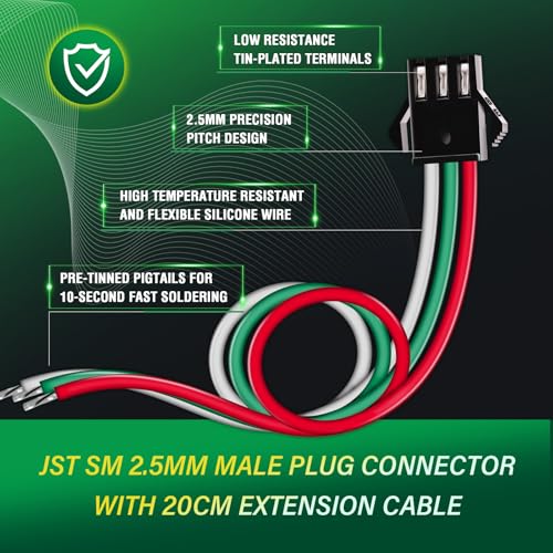 15 Pieces JST SM 2.5mm 3 Pin 20AWG Flexible Silicone Connector Kit | Premium Automotive Wiring, Heavy Duty Terminals, Reliable Circuit Board, High Temperature Housing, Easy Project Assembly - size: 3-Pin, style: JST-SM-M