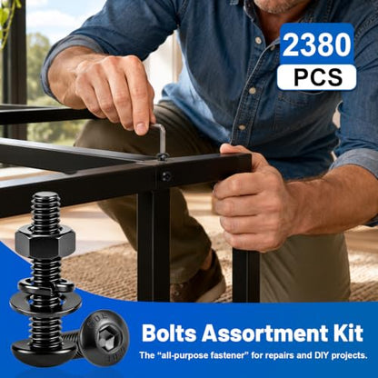 2380PCS Hex Socket Button Head Screws Assortment Kit 10.9 Alloy M2-M5 | M2 M3 M4 M5 Black Zinc Plated Machine Bolts and Nuts, Flat & Spring Washer, with Organizer Case for DIY, Electronics, RC Car - size: G10.9 M2M3M4M5 2380PCS